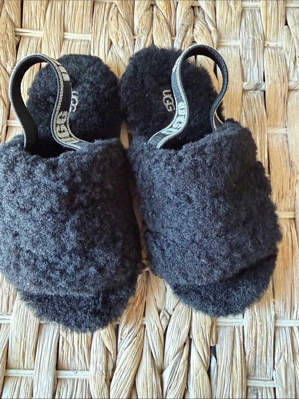 UGG Black Sherpa Slingback Slide